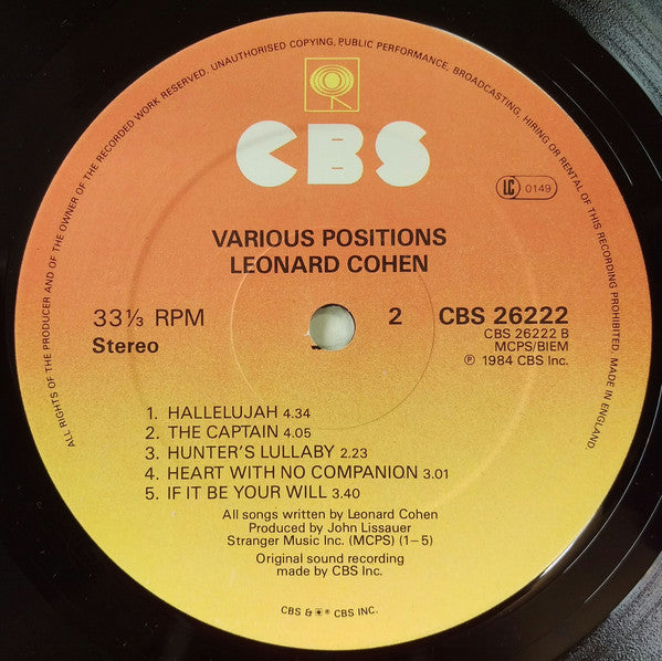 Leonard Cohen : Various Positions (LP, Album)