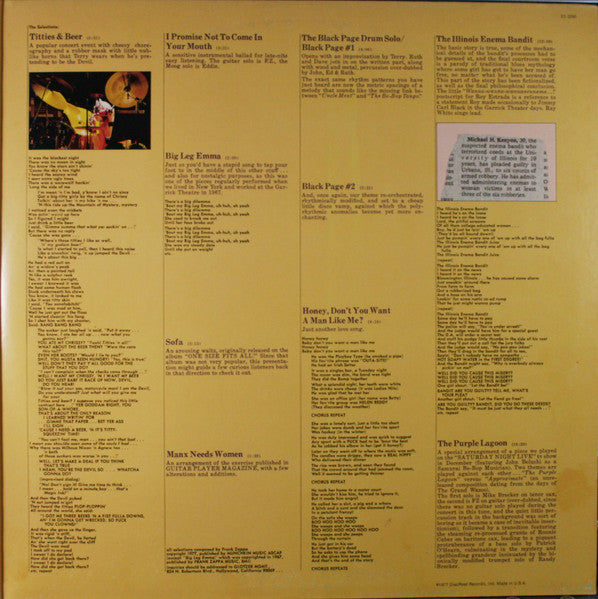 Frank Zappa : Zappa In New York (2xLP, Album, Los)