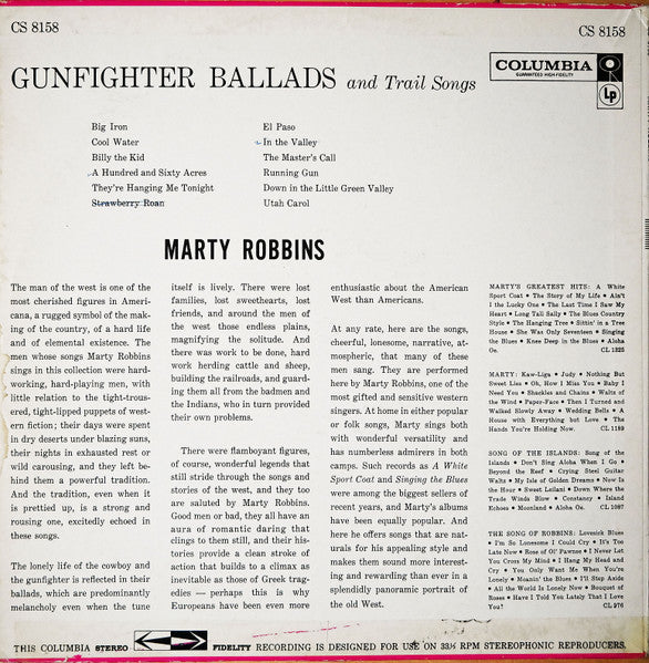 Marty Robbins : Gunfighter Ballads And Trail Songs (LP, Album)