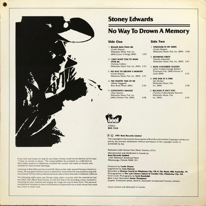 Stoney Edwards : No Way To Drown A Memory (LP, Album)