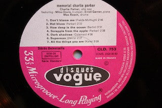 Charlie Parker : Memorial Charlie Parker (LP, Comp, RE)