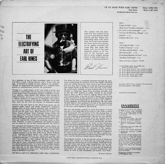 Earl Hines : Up To Date With Earl Hines (LP, Album, Mono)