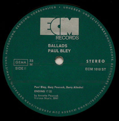 Paul Bley : Ballads (LP, Album)