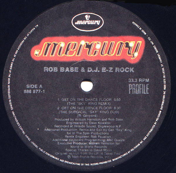 Rob Base & DJ E-Z Rock : Get On The Dance Floor (12")