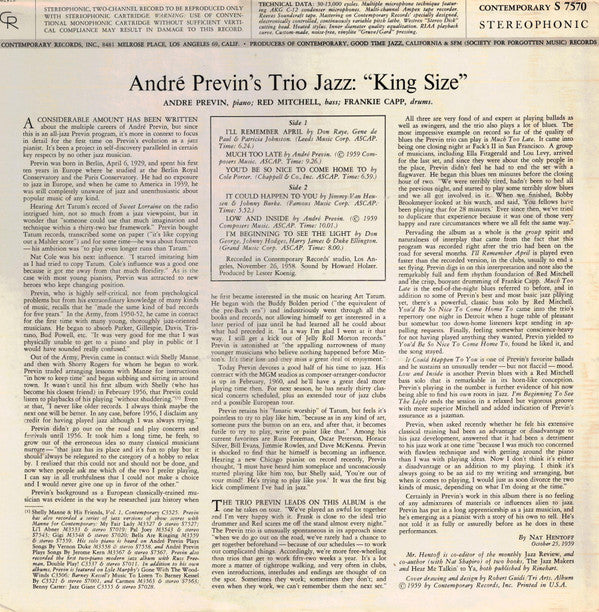 André Previn's Trio Jazz* : King Size! (LP, Album, Bla)