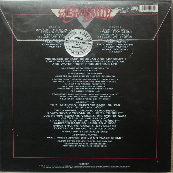 Aerosmith : "Rocks" (LP, Album, Ltd, RE, 180)