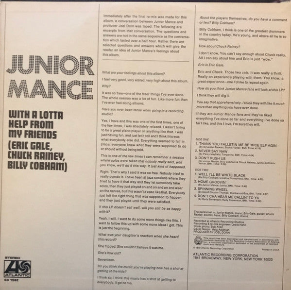 Junior Mance : With A Lotta Help From My Friends (LP, Album, PR)