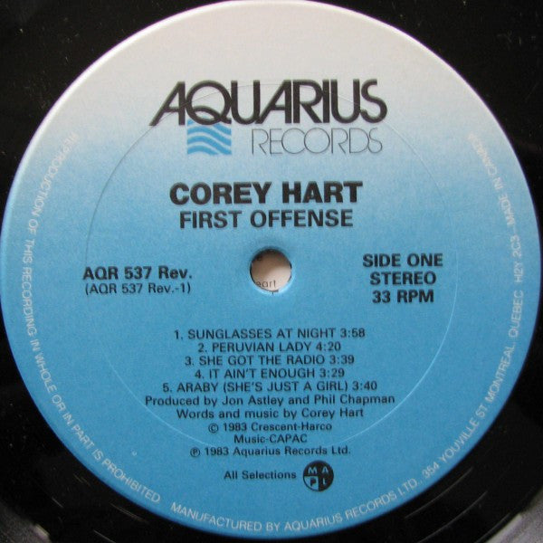 Corey Hart : First Offense (LP, Album, RE)