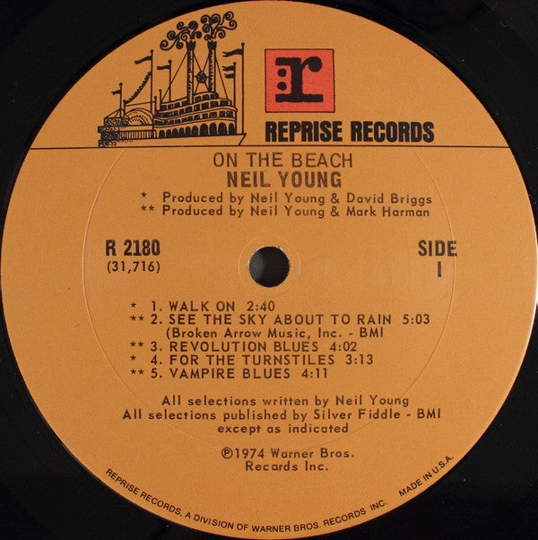 Neil Young : On The Beach (LP, Album, Pit)