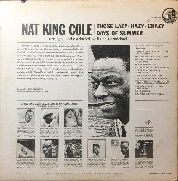 Nat King Cole : Those Lazy-Hazy-Crazy Days Of Summer (LP, Album)