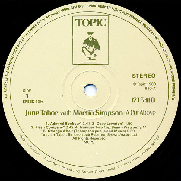 June Tabor With Martin Simpson : A Cut Above (LP, Album, RP)