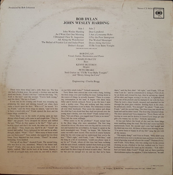 Bob Dylan : John Wesley Harding (LP, Album, RE)