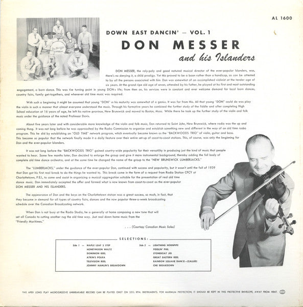 Don Messer And His Islanders : Down East Dancin' With Don Messer And His Islanders Vol. 1 (LP, Album)