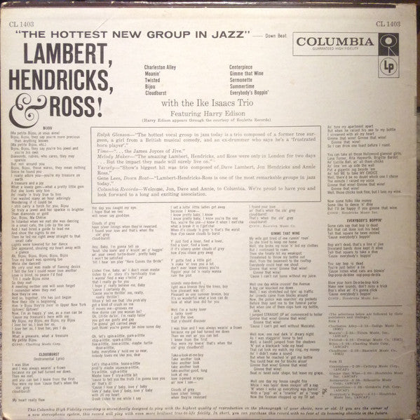 Lambert, Hendricks & Ross with The Ike Isaacs Trio featuring Harry Edison : The Hottest New Group In Jazz (LP, Album, Mono)
