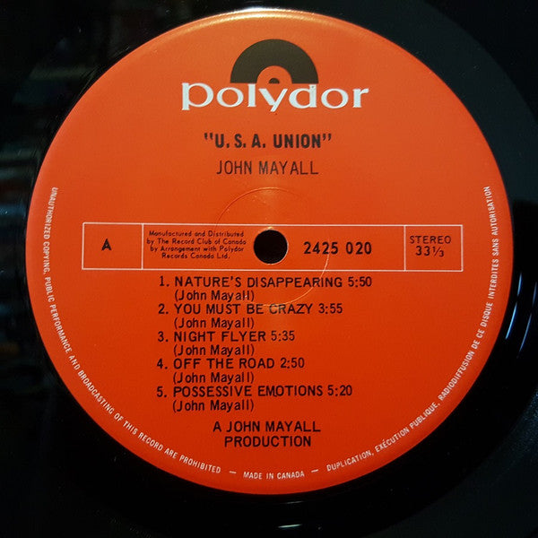 John Mayall : U.S.A. Union (LP, Album, Club, Gat)