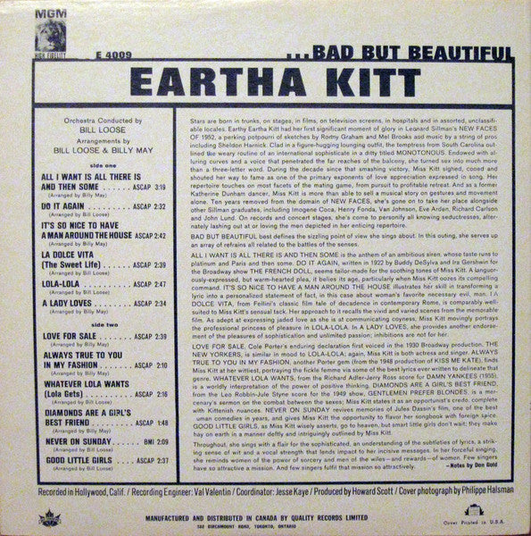 Eartha Kitt : Bad But Beautiful (LP, Album, Mono)