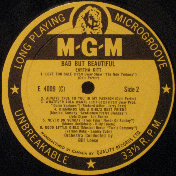 Eartha Kitt : Bad But Beautiful (LP, Album, Mono)