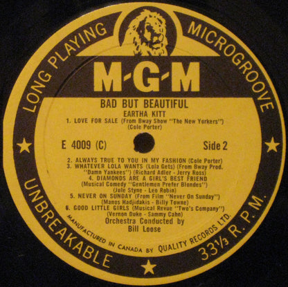 Eartha Kitt : Bad But Beautiful (LP, Album, Mono)