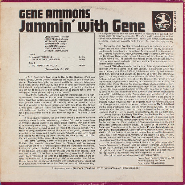 Gene Ammons : Jammin' With Gene (Gene Ammons Jam Sessions Vol. 2) (LP, Album, RE, RM)