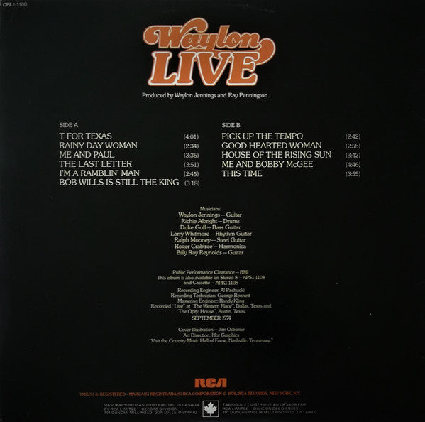 Waylon Jennings : Waylon Live (LP, Album)
